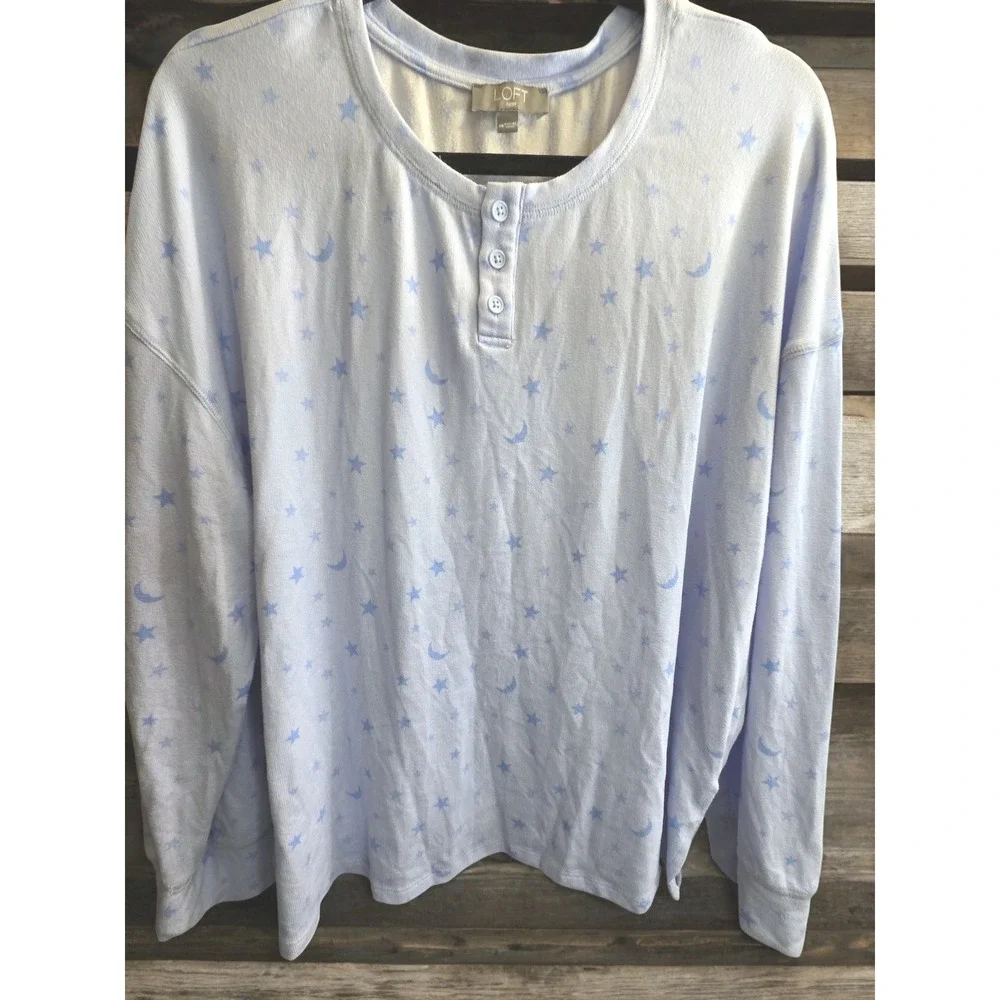 OMG SO SOFT WARM Ann Taylor LOFT Henley Shirt PLus Size 2X Sleep Blue Moon Stars